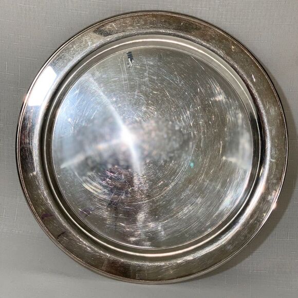 VINTAGE Silver Serving Plate Platter Tray Genuine Metal Charger Entertaining - Picture 2 of 7